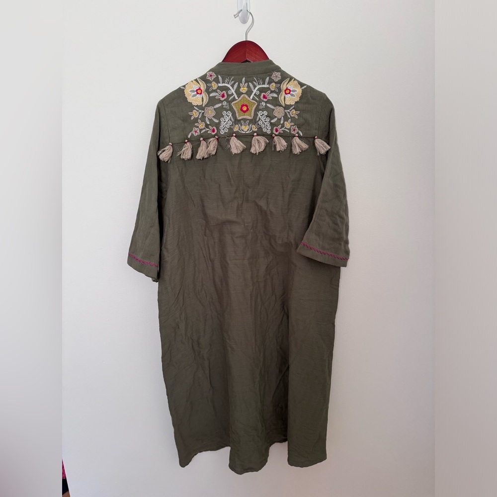 Soft Surroundings Cristoforo Embroidered Green Midi Shirt Dress Petite XL